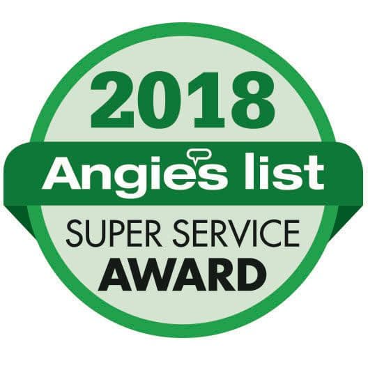 Angie's List 2018 Super Service Award badge in green and white
